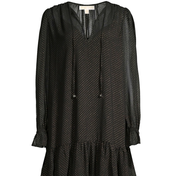 NWOT Michael Kors sz L Black Metalic Dewdrop Shift Dress - Picture 3 of 11